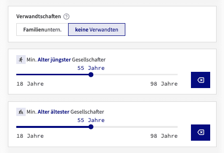 Gesellschafter-Screening: Filter nach Verwandtschaften und Mindestalter der Gesellschafter