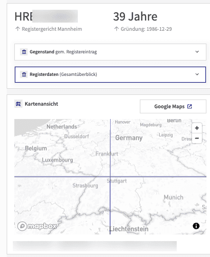 Registerdaten-Übersicht