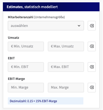 ProxDeal Finanzfilter: statistisch modellierte Estimates für Umsatz, EBIT und EBIT-Marge