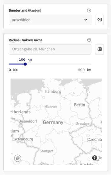 ProxDeal Ortsfilter: Bundesland und Radius-Umkreissuche mit Karte