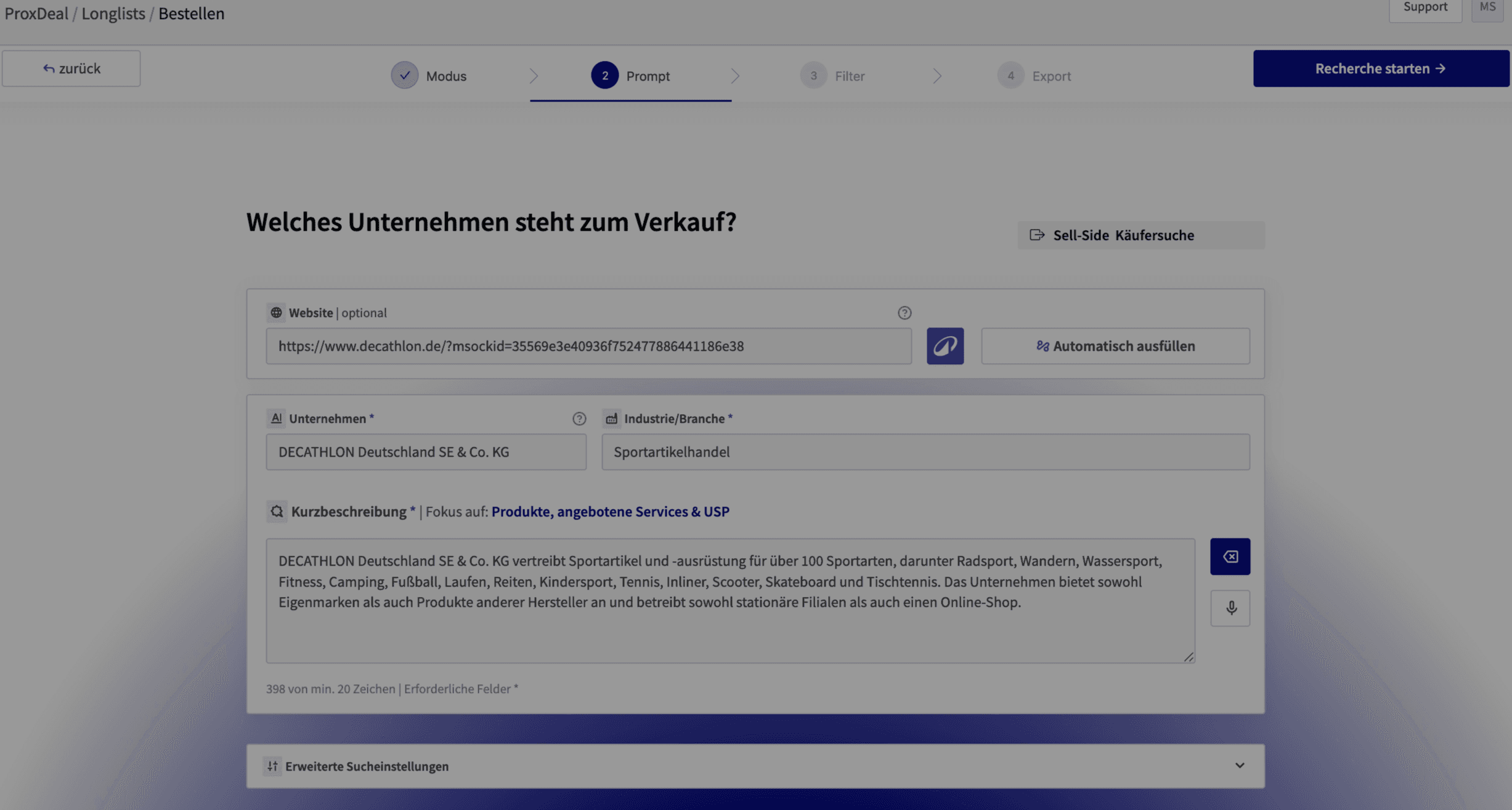 Bild aus Artikel: M&A Longlist erstellen