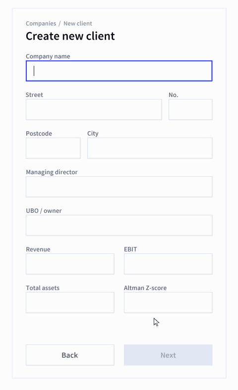 CRM enrichment: creating a new client — the fields are filled in automatically via the ProxDeal API